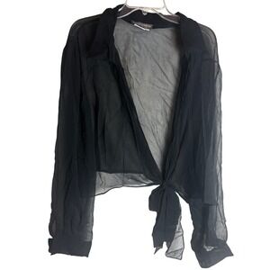 Maggy London Woman Black 100% Silk Sheer Tie Front Blouse Plus Size 24